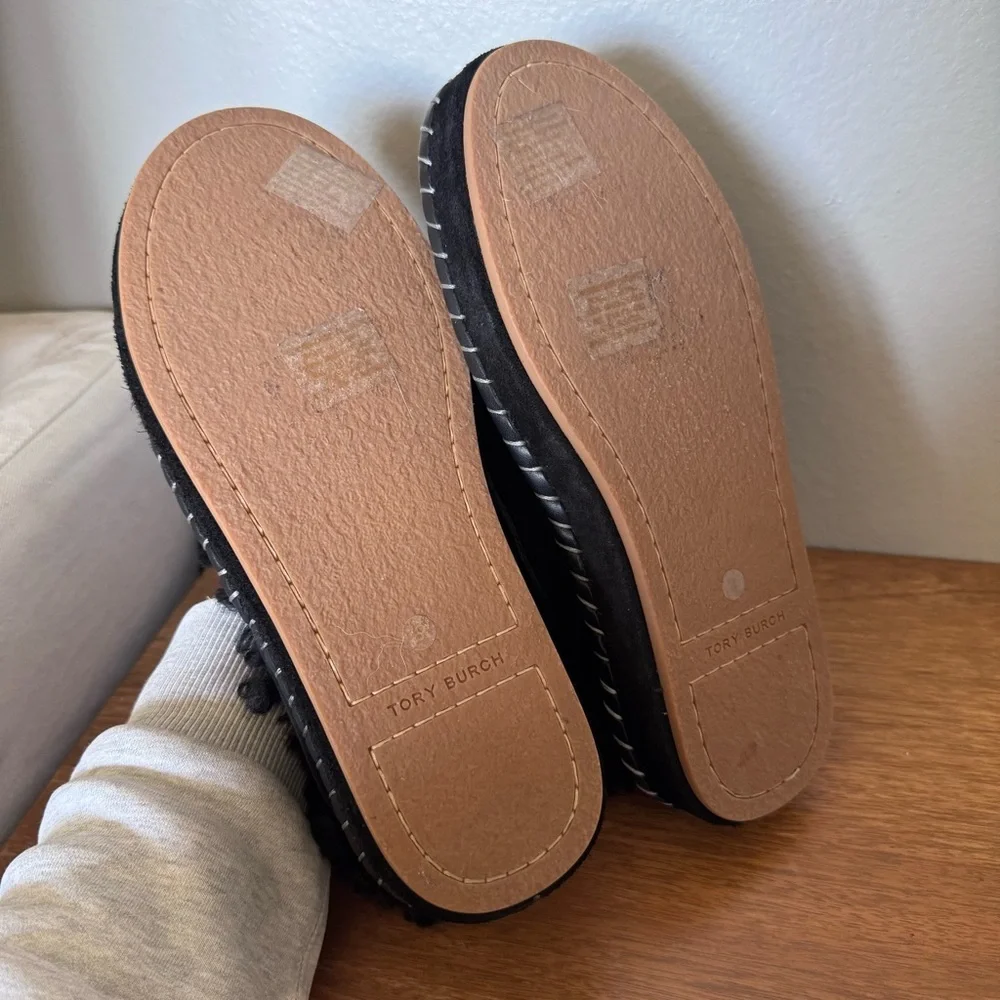 Tory Burch Women's Black Shearling Slippers Size 8